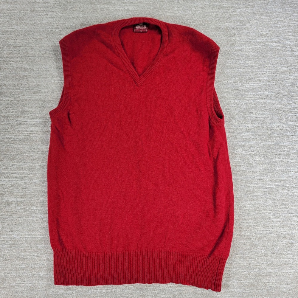 Nordstrom 100% Lambswool Sweater Vest XXL Red Mens V Neck Holiday Preppy Vintage